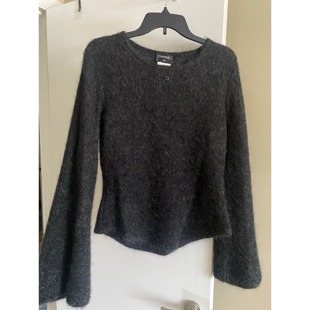 CHANEL Vintage 98A Tweed Mohair Dark Gray Sweater 1998 AUTHENTIC Size 40